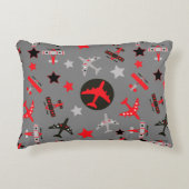 赤色灰色の飛行機のパターン アクセントクッション (正面)