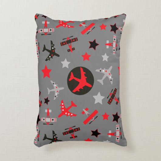 赤色灰色の飛行機のパターン アクセントクッション (正面(垂直))
