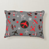 赤色灰色の飛行機のパターン アクセントクッション (裏面)