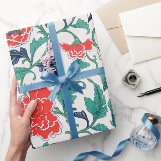 赤色花柄ラッピング紙 ラッピングペーパー (ギフト)