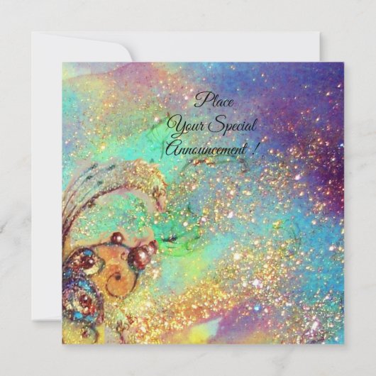 赤色蝶ブルー金ゴールド黄色スパークルズモノグラム 案内状 (裏面)