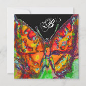 赤色蝶ブルー金ゴールド黄色スパークルズモノグラム 案内状 (正面)