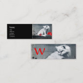 赤色蝶モノグラム真珠紙付き白猫 スキニー名刺 (正面/裏面)