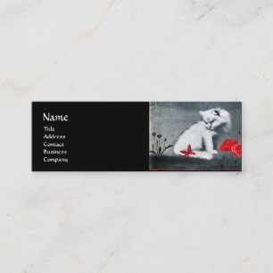 赤色蝶モノグラム真珠紙付き白猫 スキニー名刺