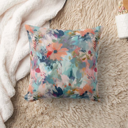 赤色青抽象芸術絵画の花柄 クッション (ブランケット)