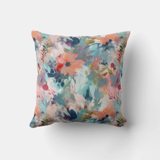 赤色青抽象芸術絵画の花柄 クッション (裏面)