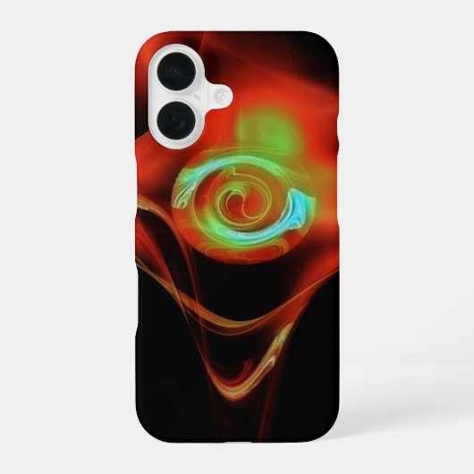 赤色青色フラクタルバラ iPhone 16ケース (裏面)