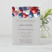 赤色青色愛国銀2気球誕生日 招待状 (スタンド正面)