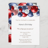 赤色青色愛国銀2気球誕生日 招待状 (正面/裏面)