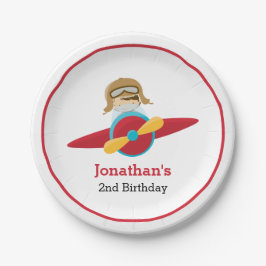 赤色飛行機(パイロット紙プレート) ペーパープレート