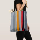 赤色黄数々の色銀色ストライプの柄 トートバッグ (クローズアップ)