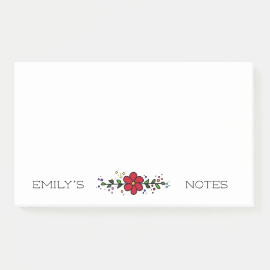 赤花かわいらし葉パーソナライズされたの注 ポストイット (正面)