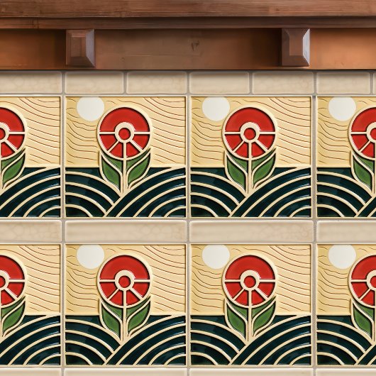 赤花世紀中頃の対称芸術と工芸品 タイル