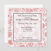 赤花模様結婚の記念日招待状 招待状 (正面/裏面)