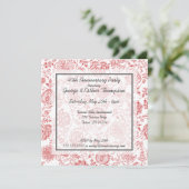 赤花模様結婚の記念日招待状 招待状 (スタンド正面)