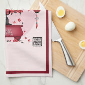 赤花盆栽「調和を求める中国の」 キッチンタオル (四つ折り)