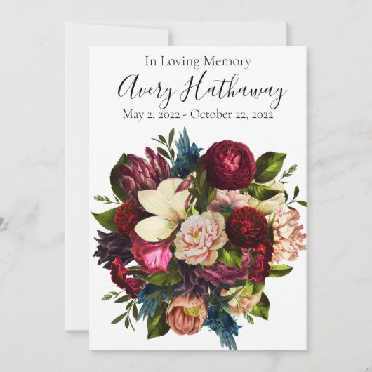 赤花葬儀悔やみや弔慰写真祈りの言葉カード 招待状 (正面)