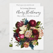 赤花葬儀悔やみや弔慰写真祈りの言葉カード 招待状 (正面/裏面)