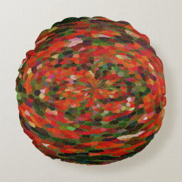 赤花鮮やか抽象芸術 ラウンドクッション