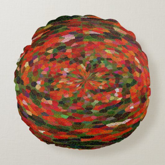 赤花鮮やか抽象芸術 ラウンドクッション (正面)