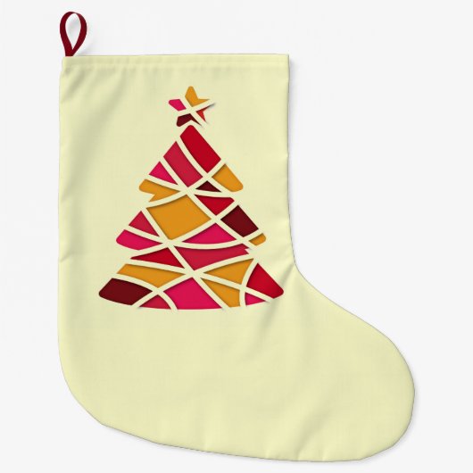 赤芸術品を気取ったモダンとピンクのクリスマスツリー ラージクリスマスストッキング (正面)