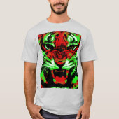 赤芸術的と緑の虎の顔絵画 Tシャツ (正面)
