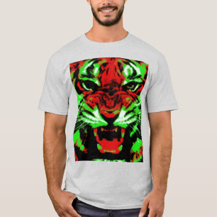 赤芸術的と緑の虎の顔絵画 Tシャツ