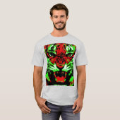 赤芸術的と緑の虎の顔絵画 Tシャツ (正面フル)