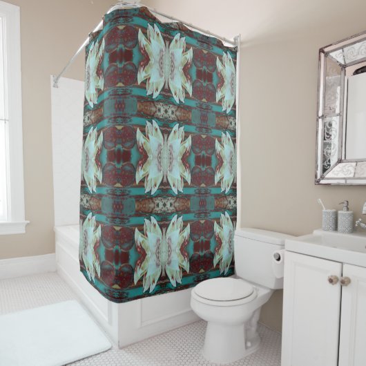 赤芸術的と青の睡蓮 シャワーカーテン (インサイチュ)