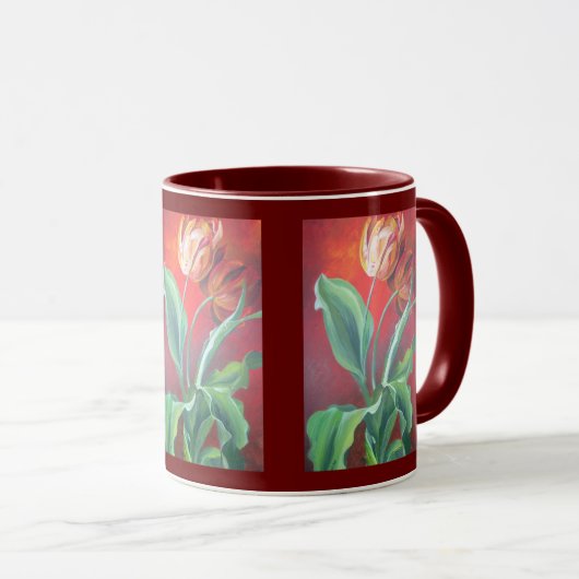 赤芸術的と黄色のチューリップ マグカップ (正面右)