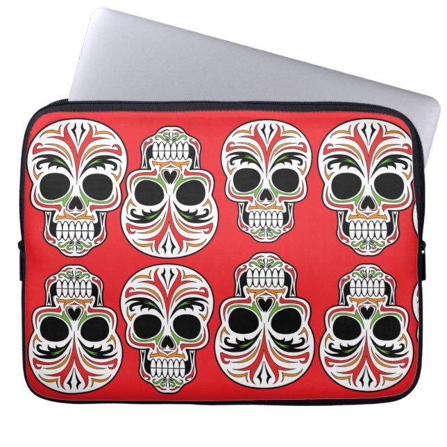 赤芸術的絵を描色の数々のスケルモダンル ラップトップスリーブ (正面)