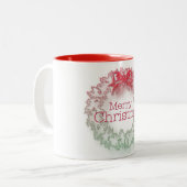 赤芸術的緑のクリスマスリースコーヒーマグ ツートーンマグカップ (正面左)
