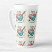 赤芸術的縫いハートバレンタインデー刺繍 カフェラテマグ (左アングル)