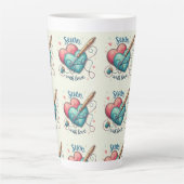 赤芸術的縫いハートバレンタインデー刺繍 カフェラテマグ (正面)