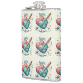 赤芸術的縫いハートバレンタインデー刺繍 フラスク (左)