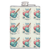 赤芸術的縫いハートバレンタインデー刺繍 フラスク (裏面)