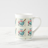 赤芸術的縫いハートバレンタインデー刺繍 ボーンチャイナマグカップ (右)