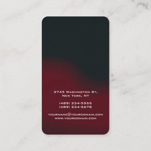 赤芸術的黒の垂直ユニークデザイン 名刺 (裏面)