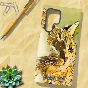 赤茶のトラ猫のウォーターカラーハート鼻 SAMSUNG GALAXY S22 ULTRAケース