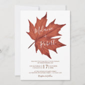 赤茶素朴楓シンプル葉結婚イニシャル 招待状 (正面)