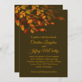 赤茶色と黄色の秋の落ち葉 ウェディング 招待状 (正面/裏面)