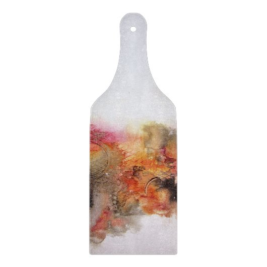赤茶色のオレンジ色の白色のモダン抽象芸術アート カッティングボード (正面)