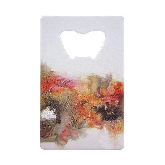 赤茶色のオレンジ色の白色のモダン抽象芸術アート クレジットカード栓抜き (正面)