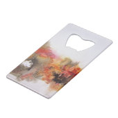 赤茶色のオレンジ色の白色のモダン抽象芸術アート クレジットカード栓抜き (正面アングル)