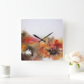 赤茶色のオレンジ色の白色のモダン抽象芸術アート スクエア壁時計 (ホーム)