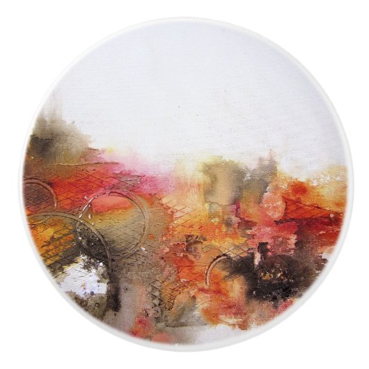 赤茶色のオレンジ色の白色のモダン抽象芸術アート セラミックノブ (正面)