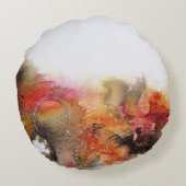 赤茶色のオレンジ色の白色のモダン抽象芸術アート ラウンドクッション (裏面)