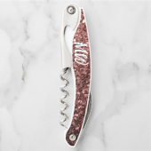 赤茶色のフェイクグリッタースパークルズモノグラム ソムリエナイフ (正面)