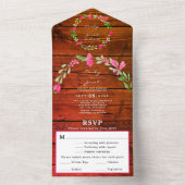 赤茶色の木製の素朴なピンクの花の国のウェディングの返信お願い、 オールインワン招待状 (内側)