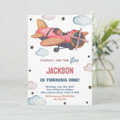 赤茶色の飛行機誕生日招待状 招待状 (スタンド正面)